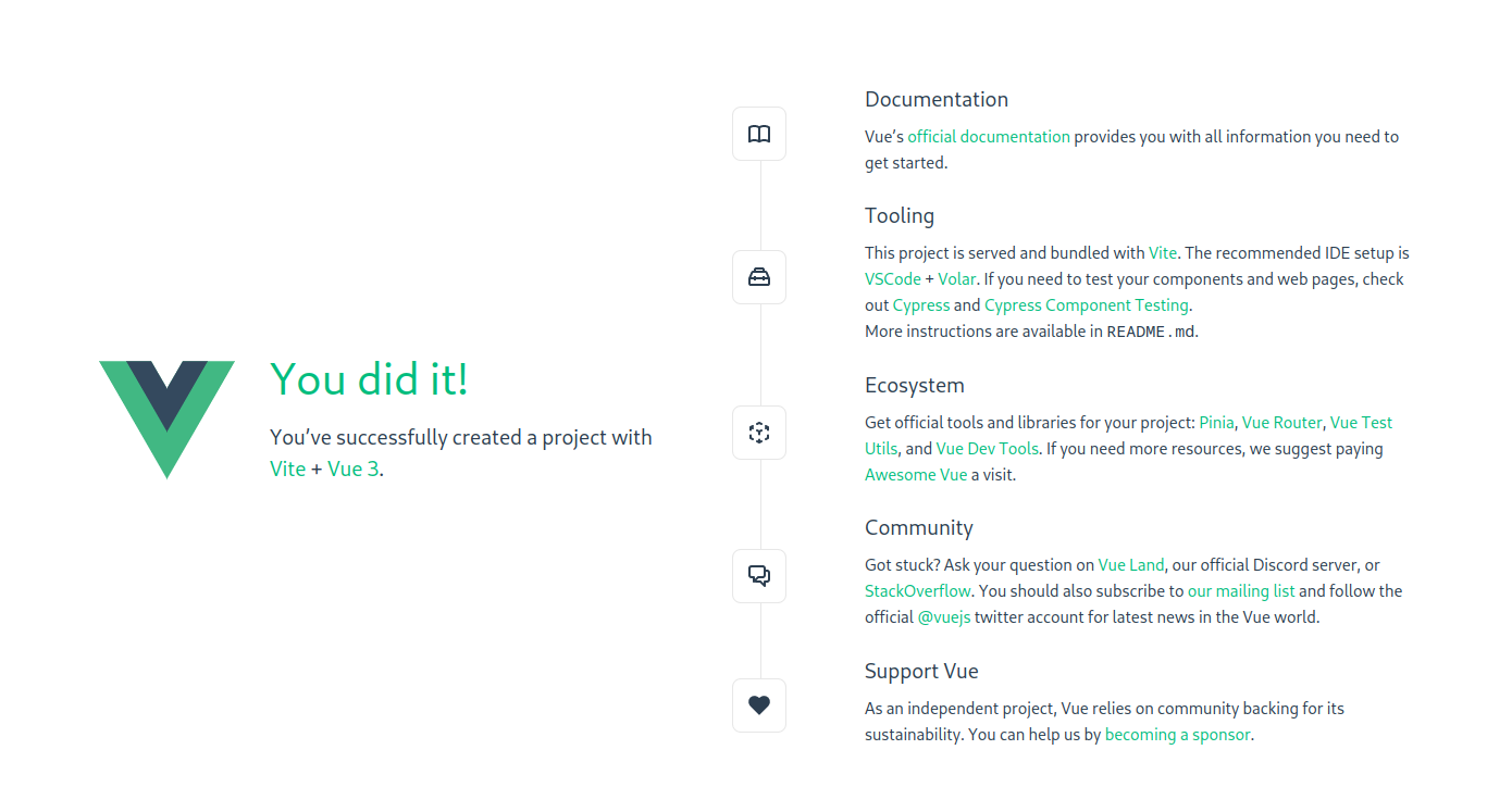 Tela inicial da aplicação VueJS